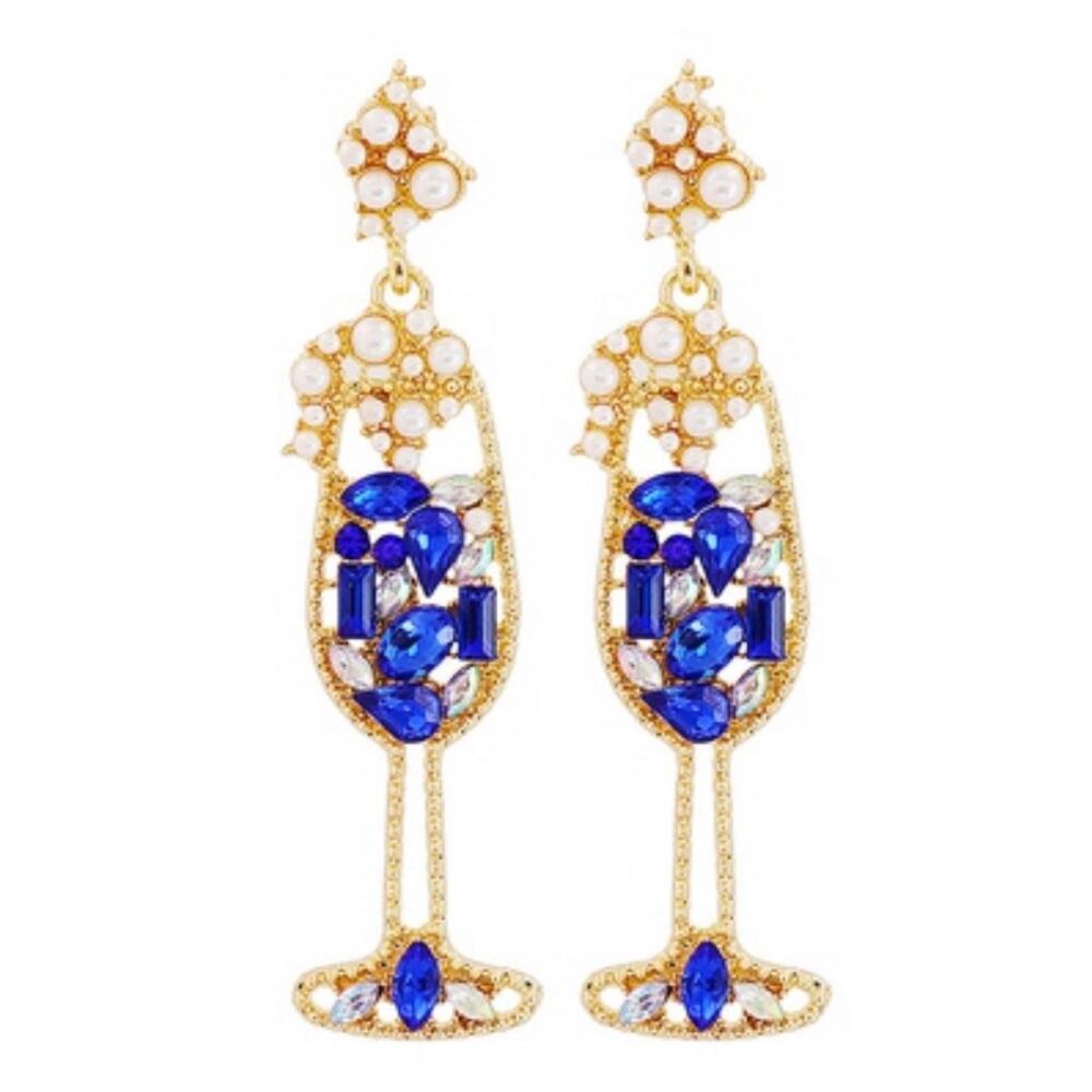 Champagne Flute Crystal and Pearl Earrings*